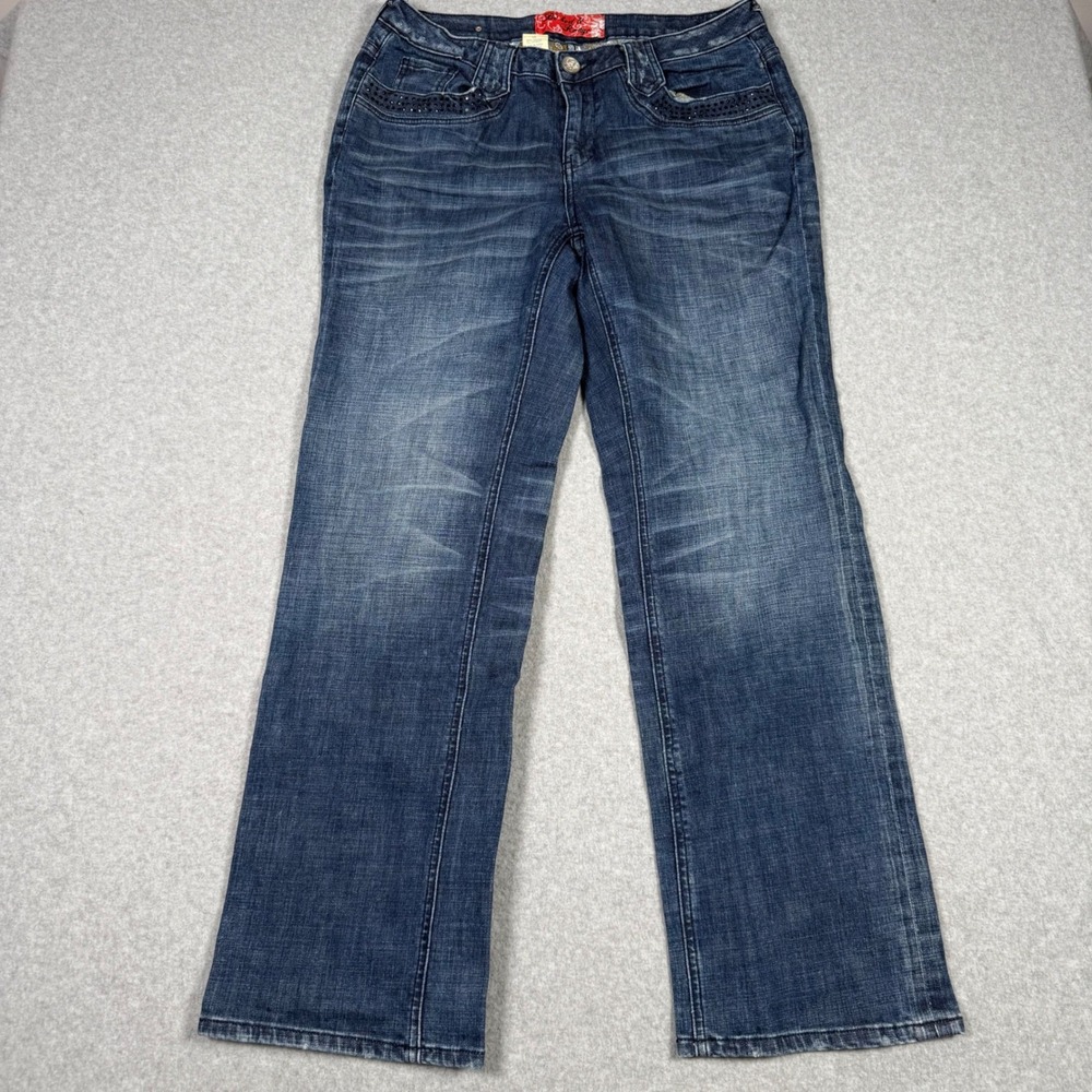 Be bent le Rouge by Seven7 Y2K Dark Studded Straight Leg Denim Jeans Size 14